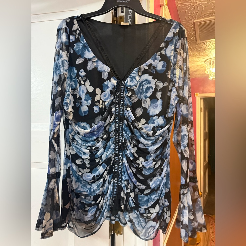 VENUS Elegant Black and Blue Floral Blouse. Never worn